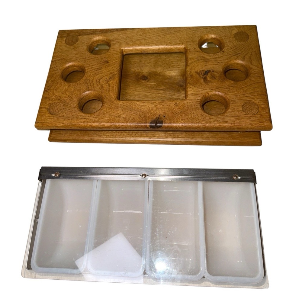 Bar Bundle Vintage Wooden Barware Stand & 4 Compartment Garnish Tray